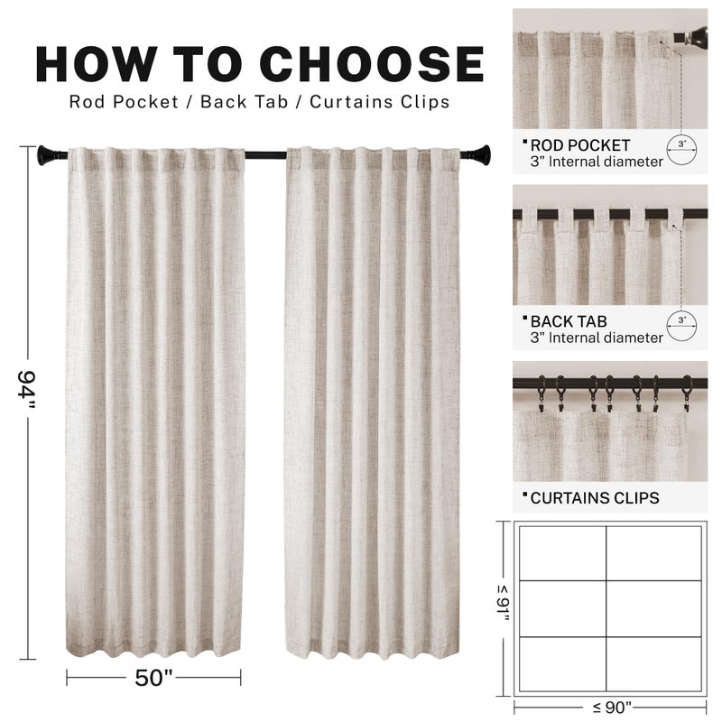 MEETBILY 94 Inches Long Linen Sheer Curtains for Living Room 2 Panels Set  Rod Pocket Linen Textured Drapes Modern Airy Privacy Window Curtains for Bedroom Cottage Farmhouse Decor 50x94 Length - Image 3