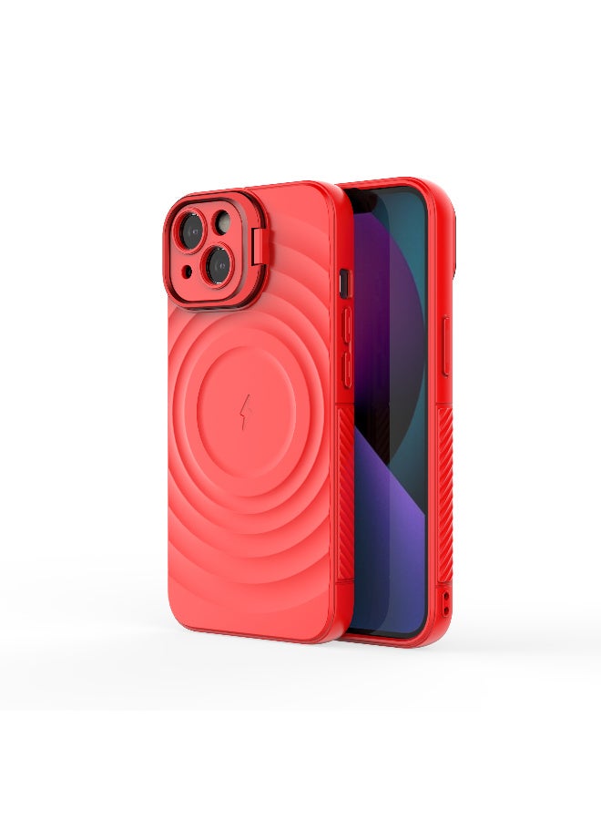 Cover For iPhone 13 Magnetic Phone Corrugated Anti Drop Full Lens Coverage Phone Case with Holder Stand - Red - Image 3
