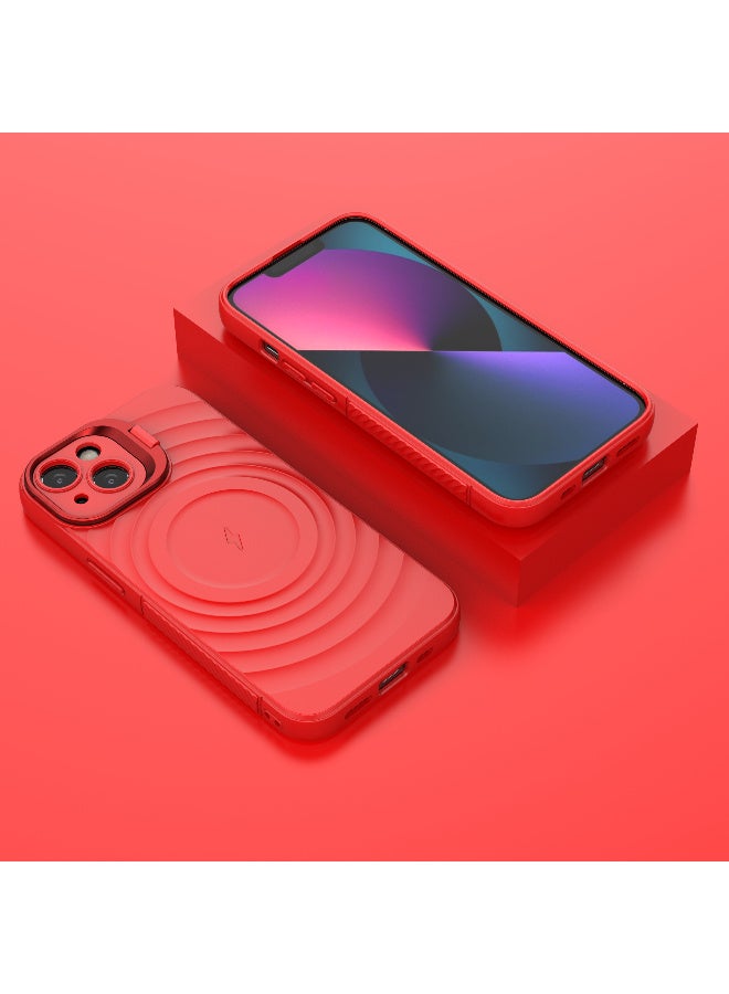 Cover For iPhone 13 Magnetic Phone Corrugated Anti Drop Full Lens Coverage Phone Case with Holder Stand - Red - Image 4