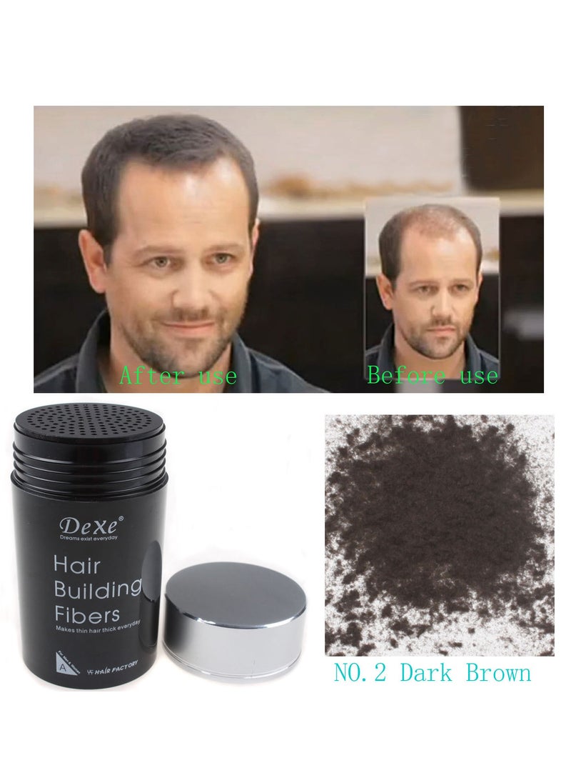 Dexe 2pcs Hair Building Fibers Instantly Conceal Hair Loss Natural Thickening Fibers Fast and Quick Fiber Powder Hair Shadow Powder Hair Root Concealer Dark Brown 02  - Image 2