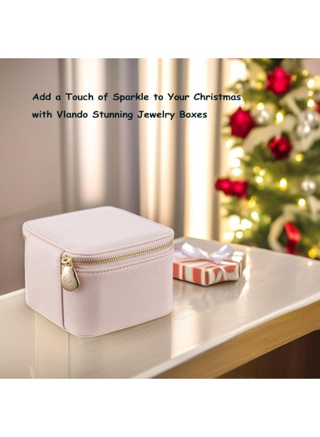 Arabest Travel Jewelry Box Organizer – Portable PU Leather Jewelry Case with 6/8/12 Zippered Pouches, Compact Storage for Earrings Rings Necklaces Bracelets, Rosy Mauve - Image 2