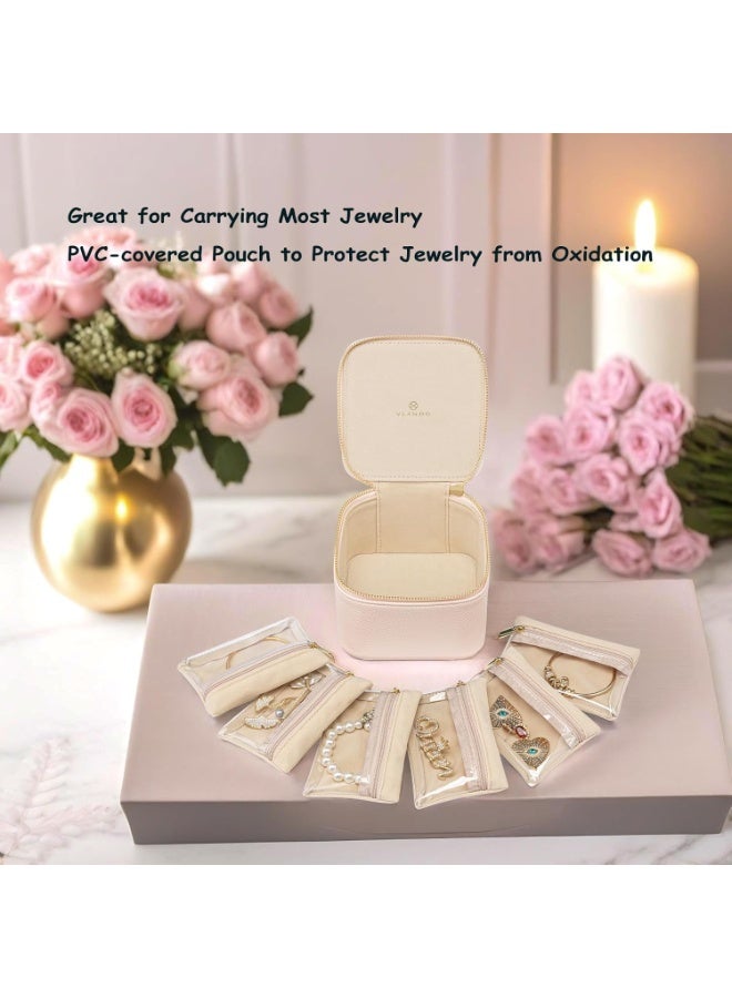 Arabest Travel Jewelry Box Organizer – Portable PU Leather Jewelry Case with 6/8/12 Zippered Pouches, Compact Storage for Earrings Rings Necklaces Bracelets, Rosy Mauve - Image 5