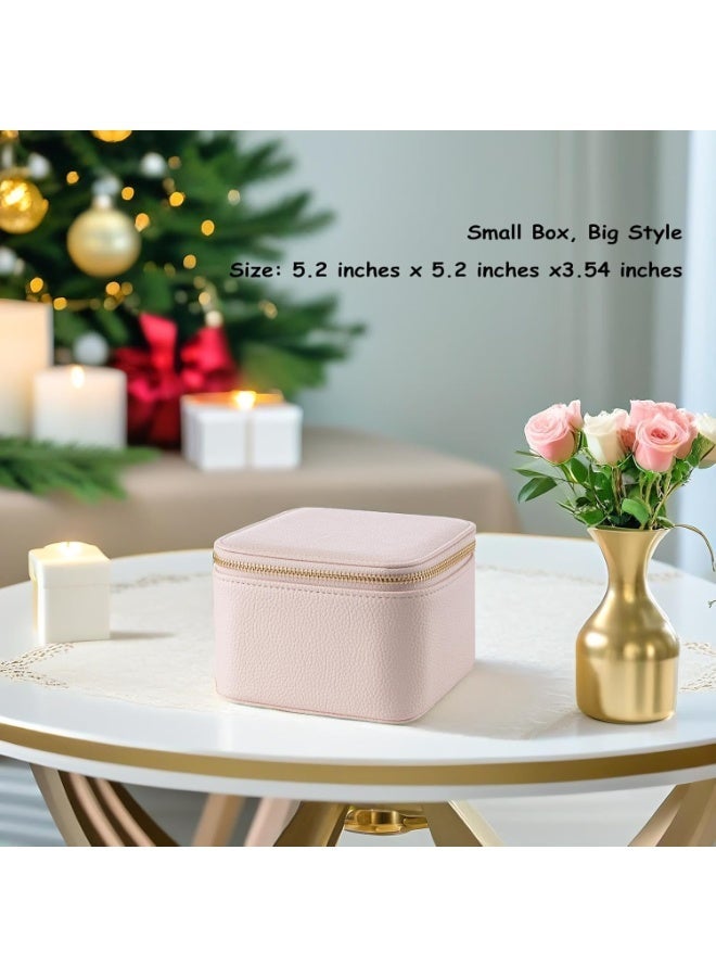 Arabest Travel Jewelry Box Organizer – Portable PU Leather Jewelry Case with 6/8/12 Zippered Pouches, Compact Storage for Earrings Rings Necklaces Bracelets, Rosy Mauve - Image 4