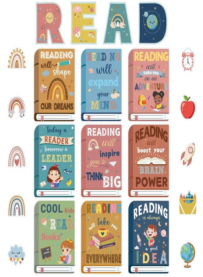 Hedeey 43 Pcs Reading Bulletin Board Sets Classroom Themes Decoration Sets Boho Reading Posters for Elementary Middle School Library Classroom Reading Corner Decorations - Image 1