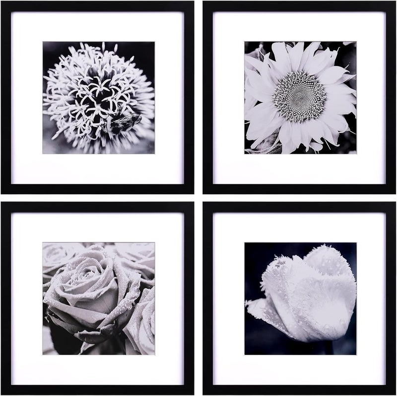 Yaetm مجموعة إطارات صور Yaetm مقاس 12x12 بوصة سوداء، مجموعة من 4 إطارات مربعة، تعرض صورًا مقاس 8x8 بوصة مع حشوة أو 12x12 بوصة بدون حشوة، إطارات جدار معرض مقاس 12x12 للتعليق على الحائط (4 قطع، أسود) - Image 2