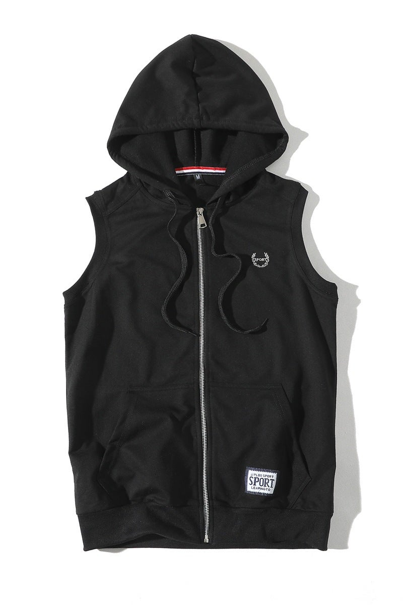 Sleeveless Hoodie Mens Summer Hooded Vest Casual Korean Fashion Thin Cardigan Black