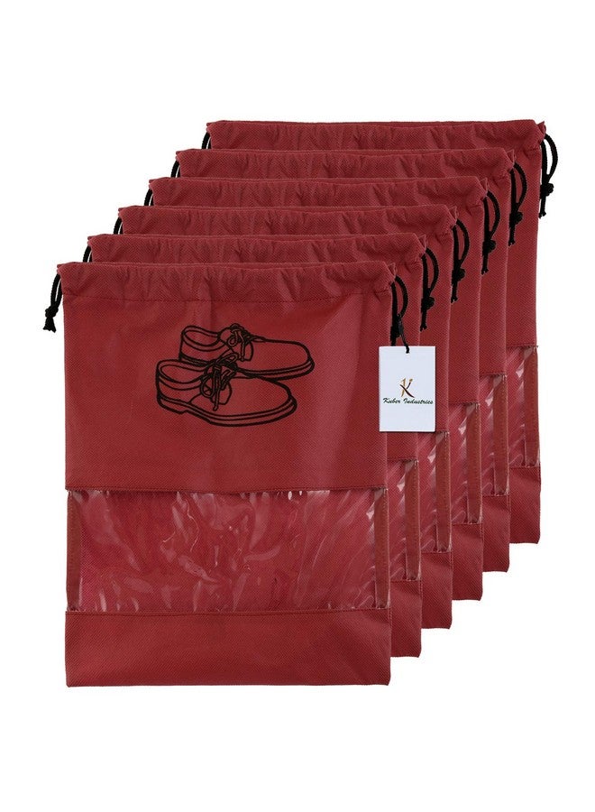 Kuber Industries Shoe Cover/String Bag Organizer|Shoe Print & Non Woven Material|Transparent Window|Size 43 x 30 Cm, Pack of 6 (Maroon)-CTMTC039494 - Image 1