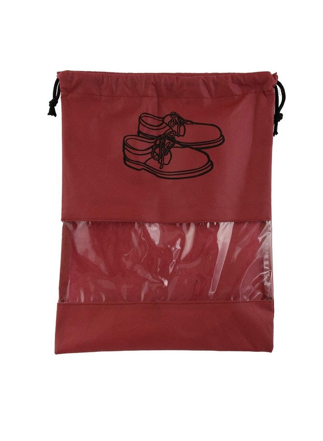 Kuber Industries Shoe Cover/String Bag Organizer|Shoe Print & Non Woven Material|Transparent Window|Size 43 x 30 Cm, Pack of 6 (Maroon)-CTMTC039494 - Image 2