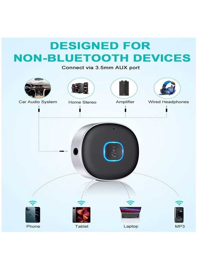 Bluetooth Adapter, Mini AUX Bluetooth 5.0 Receiver for Music Streaming, Hands-free Calls, Dual Connection, 12H Playtime, Car Bluetooth Aux Adapter, Home Stereo, Wired Headphones, Speaker - Image 3