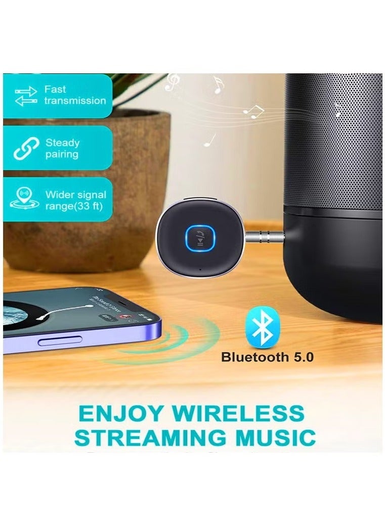 Bluetooth Adapter, Mini AUX Bluetooth 5.0 Receiver for Music Streaming, Hands-free Calls, Dual Connection, 12H Playtime, Car Bluetooth Aux Adapter, Home Stereo, Wired Headphones, Speaker - Image 2