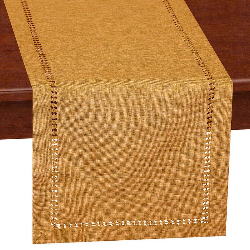Grelucgo Handcrafted Solid Color Dining Table Runner Dresser Scarf DoubleHemstitched Mustard Gold 14 x 48