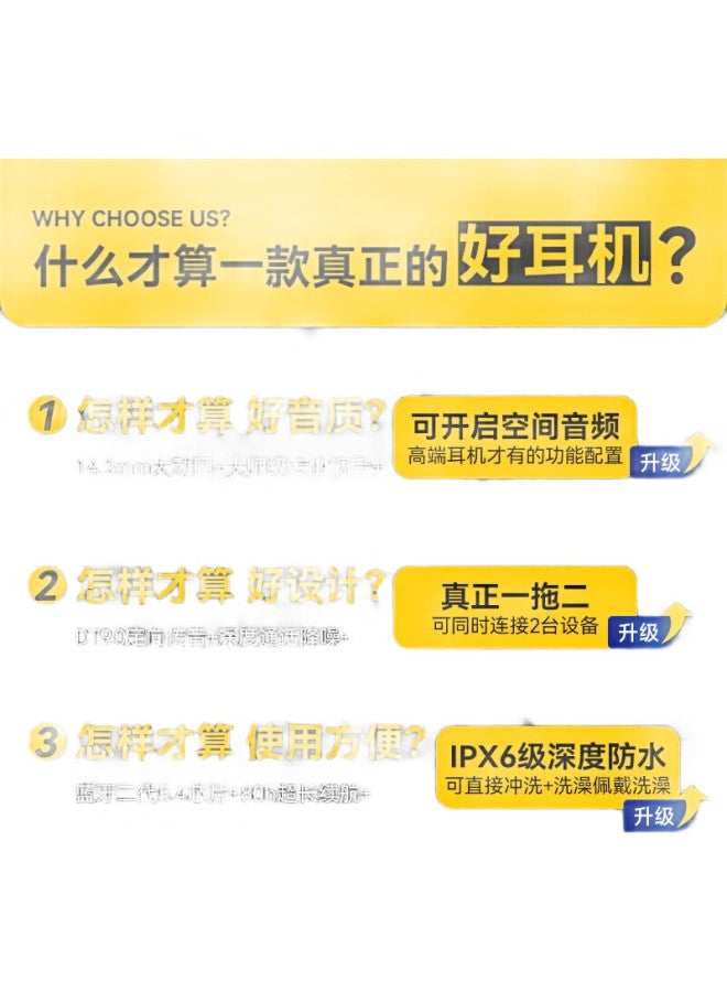 Sansui [Major New Product | Three Major Upgrades] T19 Bluetooth Headphones, Over-Ear Bone Conduction, Open-Ear Design, Wireless Noise-Cancelling Sports Earphones, Top Ten Ranking, Gray And Yellow - Image 3