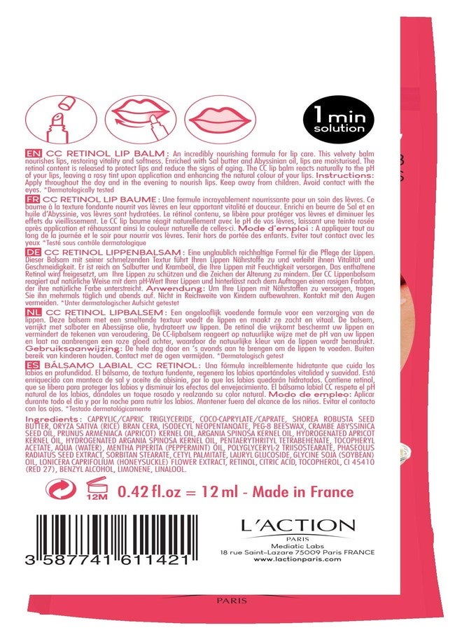 L'Action Paris Restoring CC Retinol Lip Balm, Enriched With Sal Butter & Abyssinian Oil, Restores Vitality & Softness of Lips 0.41 fl oz - Image 2