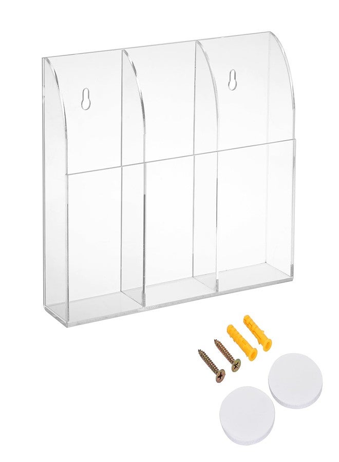 BTSKY Acrylic Dry Erase Marker Holder, 8x1.6x5.6 Inch Wall Remote Holder, Pen Holder for Wall, Clear Wall Mount Storage Box with 3 Compartments for Whiteboard, Fridge, Locker Makeup Brush - Image 1