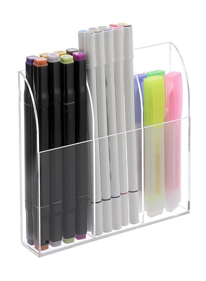 BTSKY Acrylic Dry Erase Marker Holder, 8x1.6x5.6 Inch Wall Remote Holder, Pen Holder for Wall, Clear Wall Mount Storage Box with 3 Compartments for Whiteboard, Fridge, Locker Makeup Brush - Image 3
