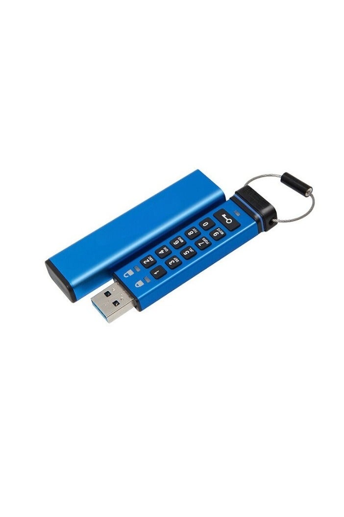 Keypad USB, Hardware Encryption USB Flash Drive, Metal Shell Durable Data Storage Drive, Portable USB Pen Drive For Laptops And Computers, (1pc, Blue, 32GB) - Image 1