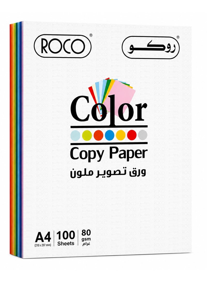 روكو ROCO A4 Color Copy Paper 80gsm 100 Sheets Assorted Colors Multipurpose Printing Paper for Copier Inkjet Laser School Office - Image 1
