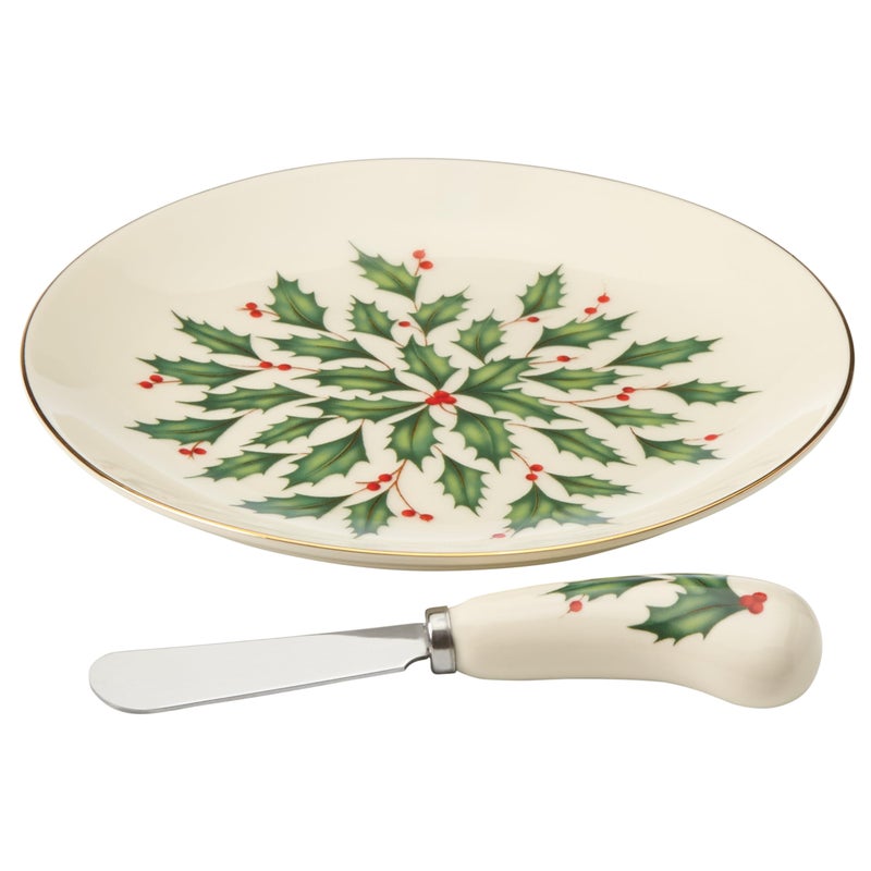 LENOX Lenox 863652 Holiday Cheese Plate and Knife Set Christmas Hosting 
