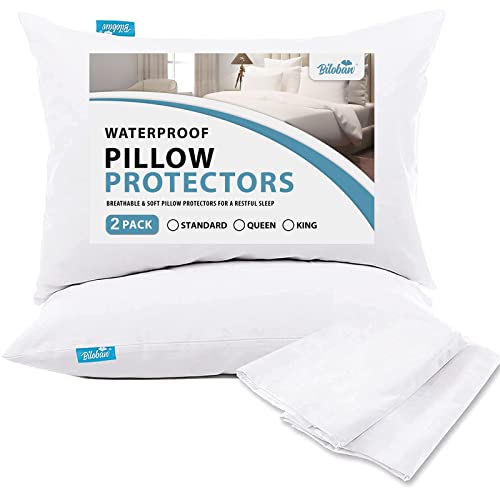 Biloban Waterproof Pillow Protector 2 Pack Queen Size Noiseless & Breathable & Soft & Machine Washable Full Encasement Pillow Protector - Image 1