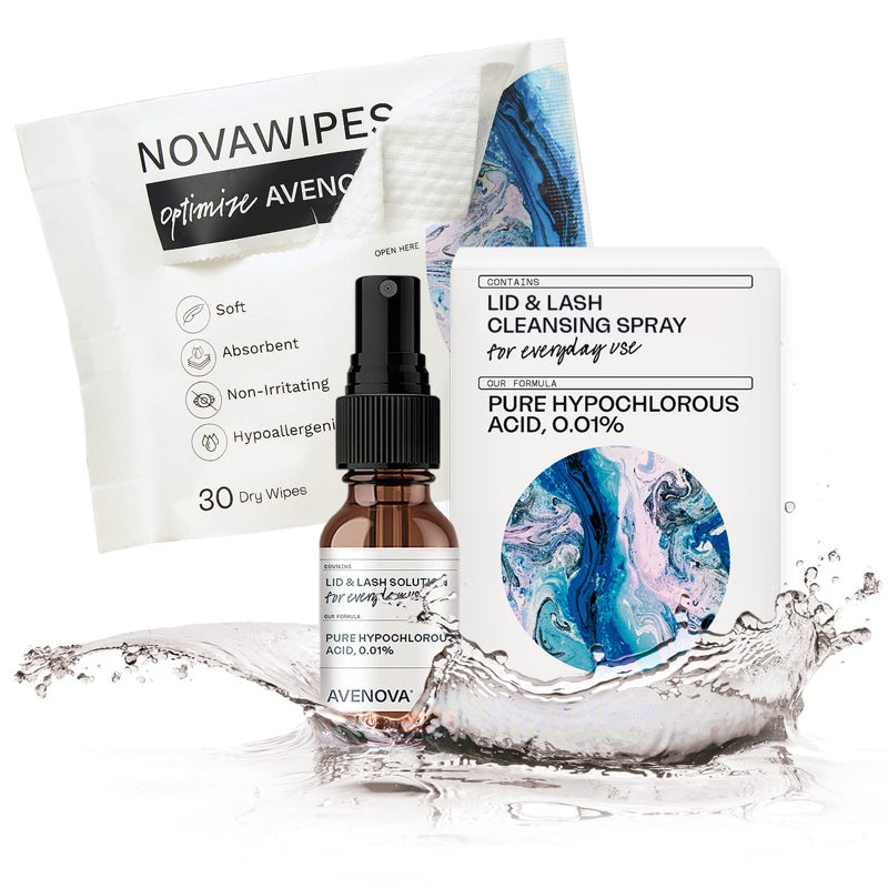 Avenova Avenova Eyelid and Eyelash Cleanser Spray with 30 Dry Wipes Gentle Everyday Hypochlorous Acid Lid and Lash Cleansing Spray for Clearer and Healthier Eyes 20mL