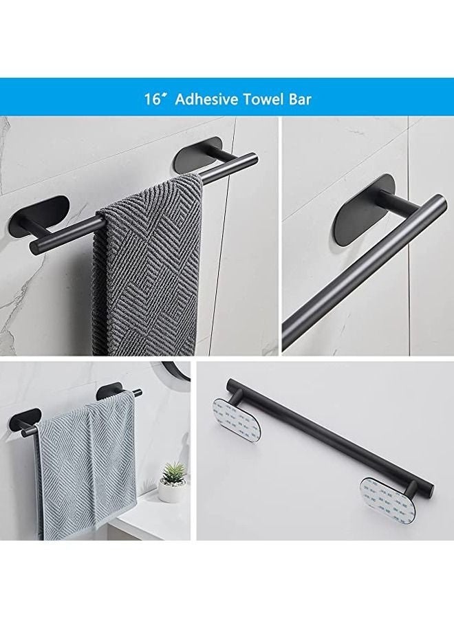 4-Pieces Matte Black Bathroom Hardware Set , Includes Adhesive Toilet Paper Holder, Adhesive Hand Towel Bar, Adhesive Robe Towel Hook ，Bathroom Accessories Kit - Image 2