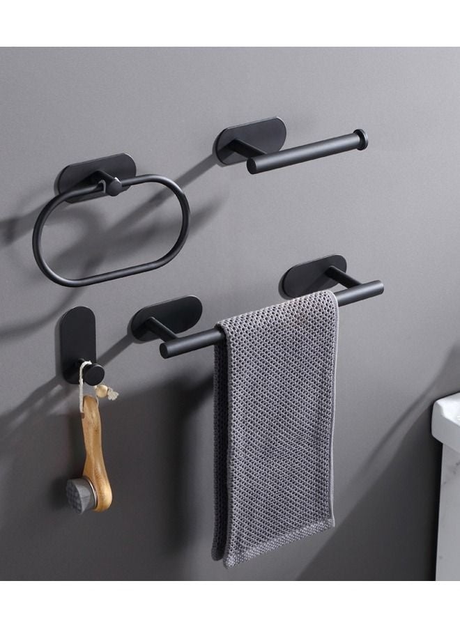 4-Pieces Matte Black Bathroom Hardware Set , Includes Adhesive Toilet Paper Holder, Adhesive Hand Towel Bar, Adhesive Robe Towel Hook ，Bathroom Accessories Kit - Image 1