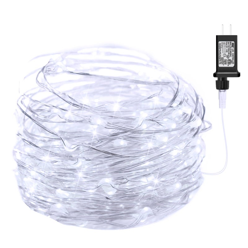 Minetom 100 LEDs Fairy Lights 33 Ft Firefly String Lights Waterproof Starry Lights on Silver Coated Copper Wire Perfect for Christmas Party DIY Wedding Bedroom Indoor Party Decorations Pure White - Image 1