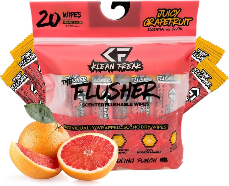Klean Freak The Flusher Wipes – 20 Pack (Juicy Grapefruit) – Soft, Flushable & Eco-Friendly Wipes - Image 1