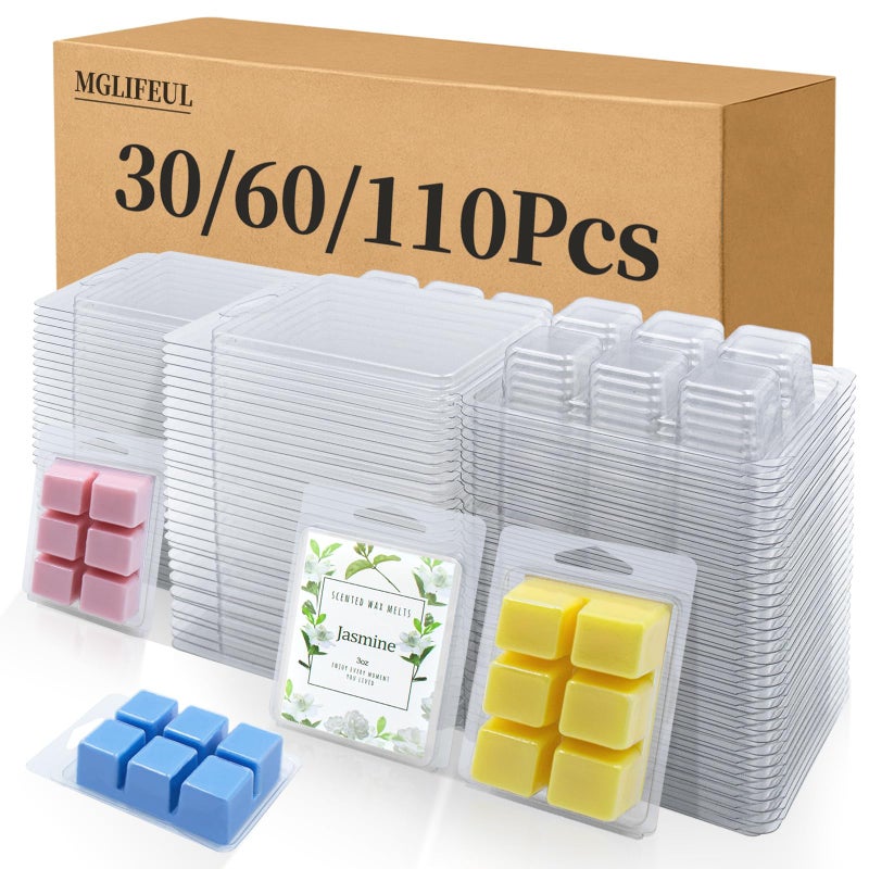 MGLIFEUL Wax Melt Container Clamshell Packaging Mold Box Stand for Plastic Clear Empty Wax Candle Melt Tart Packaging Cube Container Clamshell Mold Holder Organizer Tray Empty Shape Bulk wth Lid - Image 1