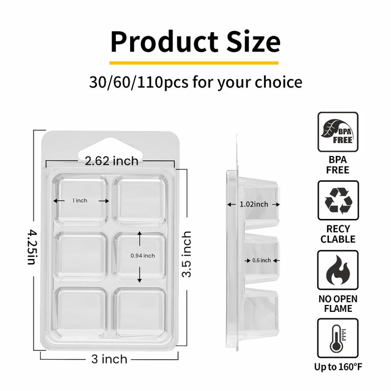 MGLIFEUL Wax Melt Container Clamshell Packaging Mold Box Stand for Plastic Clear Empty Wax Candle Melt Tart Packaging Cube Container Clamshell Mold Holder Organizer Tray Empty Shape Bulk wth Lid - Image 4