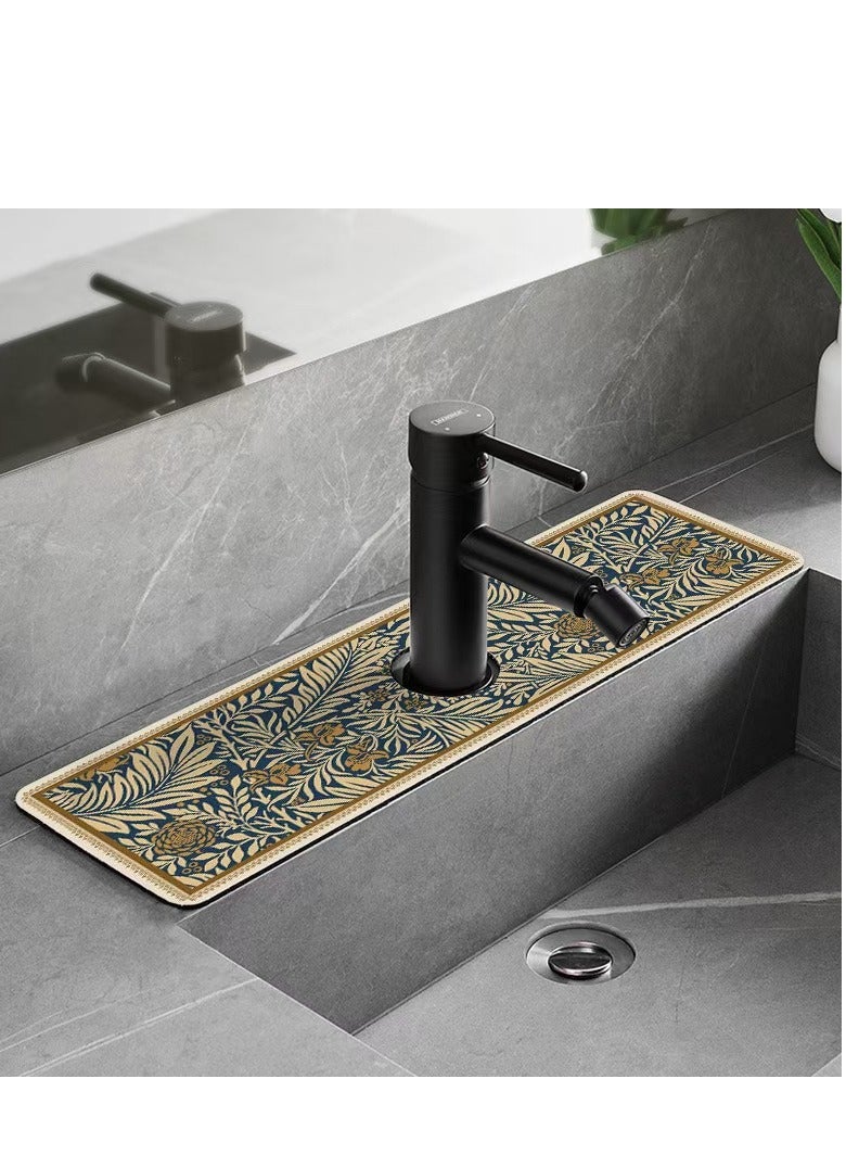 Mmmon 2Pcs Faucet Draining Mat,Self Absorbent Draining Mat For Kitchen Counter,Soft Diatom Mud Non-Slip Drain Pad Quick Dry Mat,Faucet Splash Catcher Countertop Absorbent Sink Protectors(Flower Pattern) - Image 1