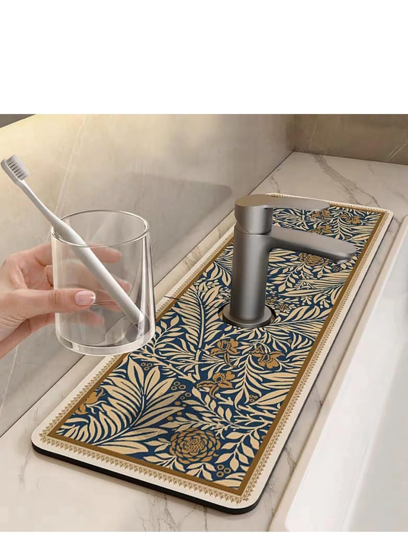 Mmmon 2Pcs Faucet Draining Mat,Self Absorbent Draining Mat For Kitchen Counter,Soft Diatom Mud Non-Slip Drain Pad Quick Dry Mat,Faucet Splash Catcher Countertop Absorbent Sink Protectors(Flower Pattern) - Image 2