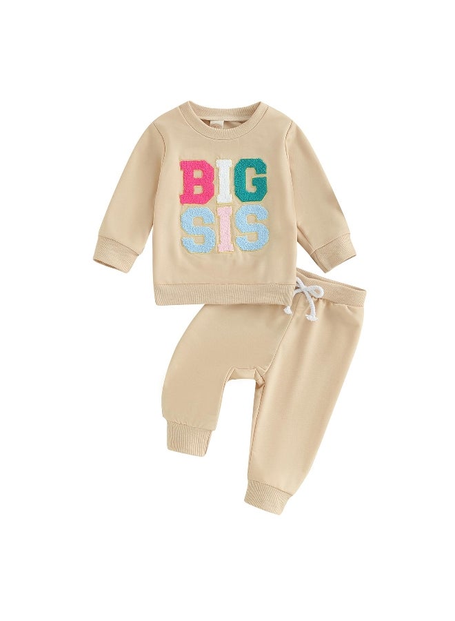 Toddler Girls Autumn Pants Sets 18M 2Y 3Y 4Y 5Y 6Y Long Sleeve Letter Embroidery Sweatshirt Solid Color Pants Sets