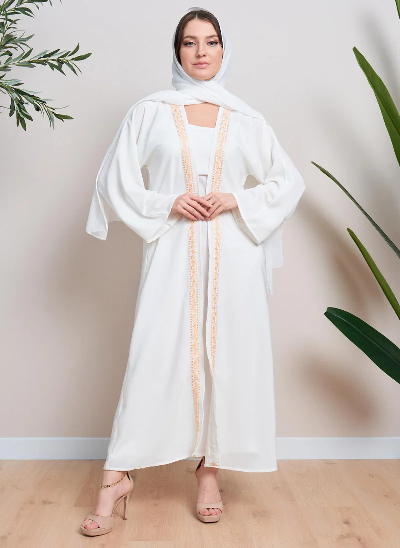 Couturelabs White Abaya with Embroidery and Sheila