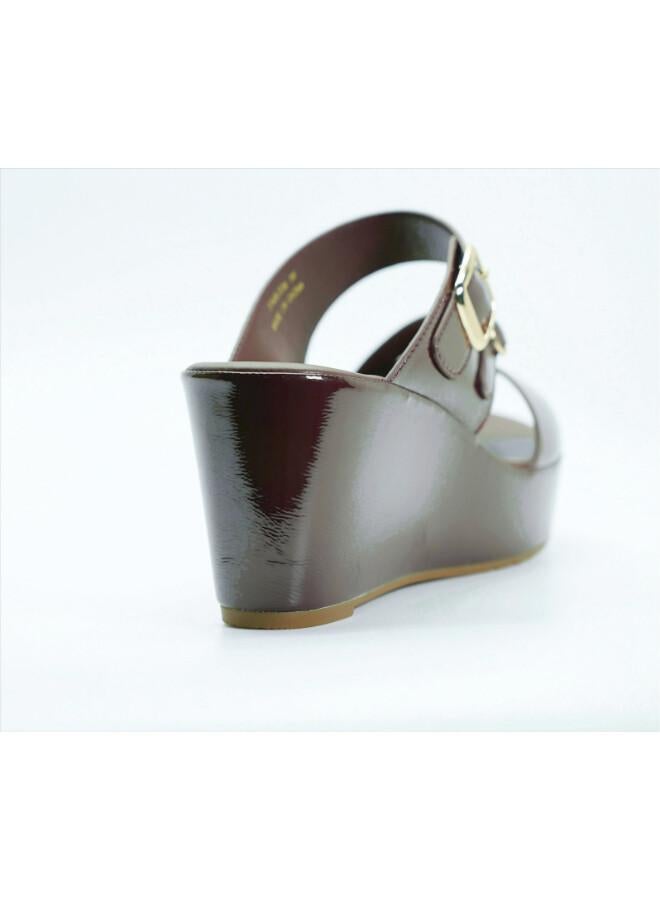Michelle Morgan 092-3116 Michelle Morgan Women's Patent Crossover Straps Wedge Heel Sandals 514RJ336 Bordo - Image 4