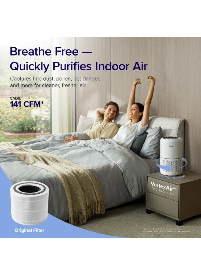 Levoit Air Purifiers for Home Dust Smoke Pet Hair, Up to 40m², H13 True HEPA Air Filter with Timer, Sleep Mode, Ozone Free, 24dB Quiet Air Cleaner for Bedroom, Office, Core 300, White Core 300 white - Image 2