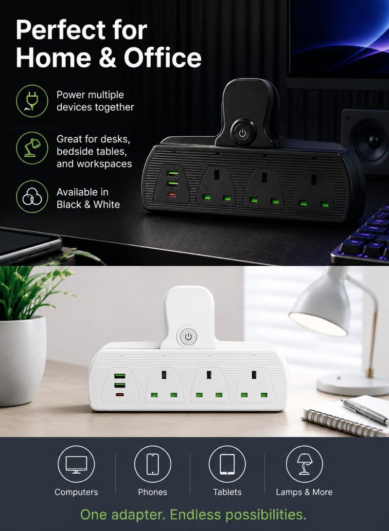 باور محول مقبس جداري متعدد، 3 مخارج كهرباء مع مفاتيح تشغيل فردية، منفذي USB ومنفذ Type-C لشحن سريع، مع حماية من الحمل الزائد - Image 4