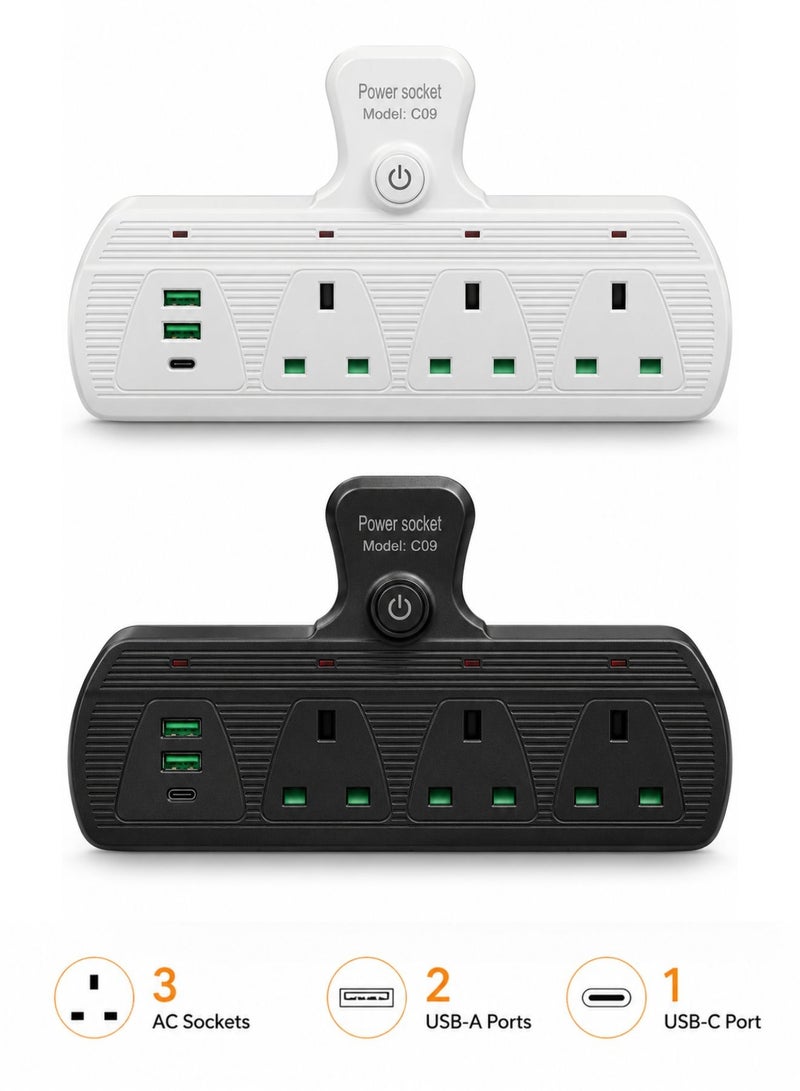 باور محول مقبس جداري متعدد، 3 مخارج كهرباء مع مفاتيح تشغيل فردية، منفذي USB ومنفذ Type-C لشحن سريع، مع حماية من الحمل الزائد - Image 1