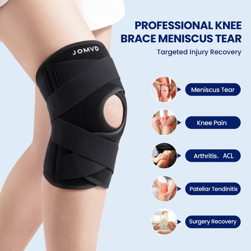JOMVD Knee Brace for Knee Pain, Meniscus Tear, ACL, Adjustable Knee Support with Side Spring Stabilizers for Meniscus Tear, Arthritis, Patella Stability, Knee Pain Relief, Women and Men, Large - Image 2