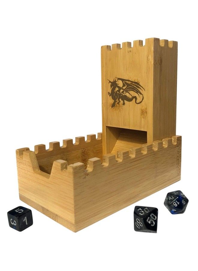 Bamboo Dice Tower ; Special Edition Wooden Rolling Case ; Compatible With Dm, Mini Games, Rpg Players, Dnd, Dungeons And Dragons ; Foldable Wood Die Roller Castle ; Collapsible Dice Chest  - Image 2