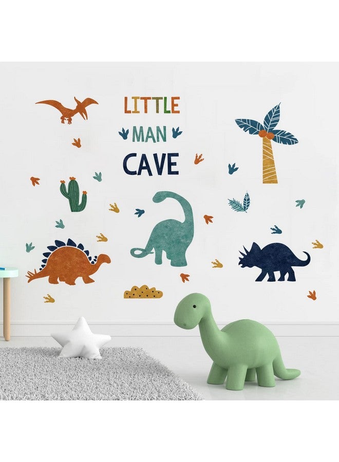 Mfault Boys Dinosaur Footprints Little Man Cave Wall Decals Stickers, Peel Stick Dino Paw Print Nursery Decorations Baby Bedroom Playroom Art, Watercolor Blue Coconut Trees Cactus Kids Room Decor Gift - Image 3