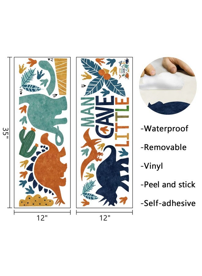 Mfault Boys Dinosaur Footprints Little Man Cave Wall Decals Stickers, Peel Stick Dino Paw Print Nursery Decorations Baby Bedroom Playroom Art, Watercolor Blue Coconut Trees Cactus Kids Room Decor Gift - Image 2