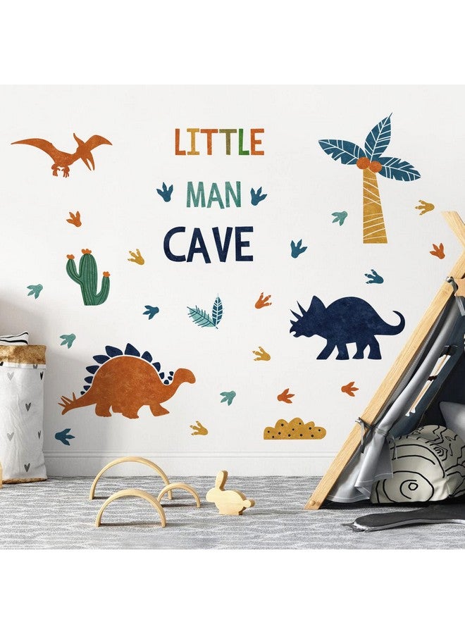 Mfault Boys Dinosaur Footprints Little Man Cave Wall Decals Stickers, Peel Stick Dino Paw Print Nursery Decorations Baby Bedroom Playroom Art, Watercolor Blue Coconut Trees Cactus Kids Room Decor Gift - Image 1