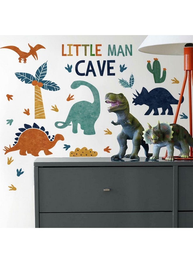 Mfault Boys Dinosaur Footprints Little Man Cave Wall Decals Stickers, Peel Stick Dino Paw Print Nursery Decorations Baby Bedroom Playroom Art, Watercolor Blue Coconut Trees Cactus Kids Room Decor Gift - Image 5