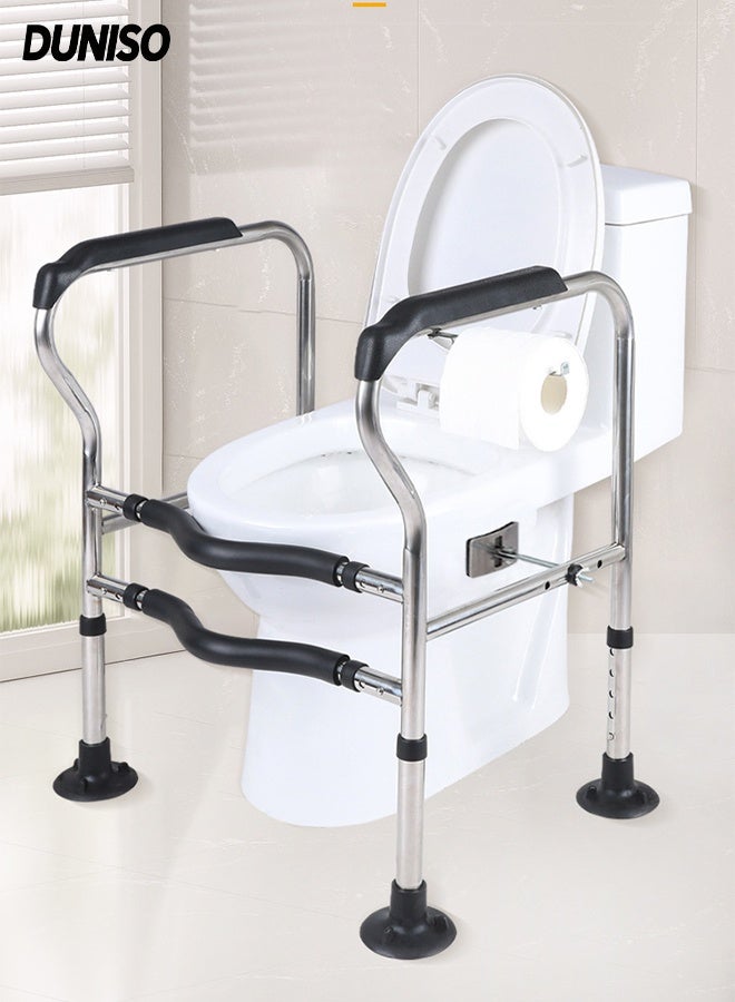 DUNISO درابزينات أمان المرحاض لكبار السن، إطار مسند الذراع للمرحاض، درابزينات المرحاض مع مقابض، تصميم كوب شفط، عرض وارتفاع قابلان للتعديل، مضادة للانزلاق ومتينة، سعة تحمل قوية، لكبار السن، الحوامل، ذوي الاحتياجات الخاصة - Image 1