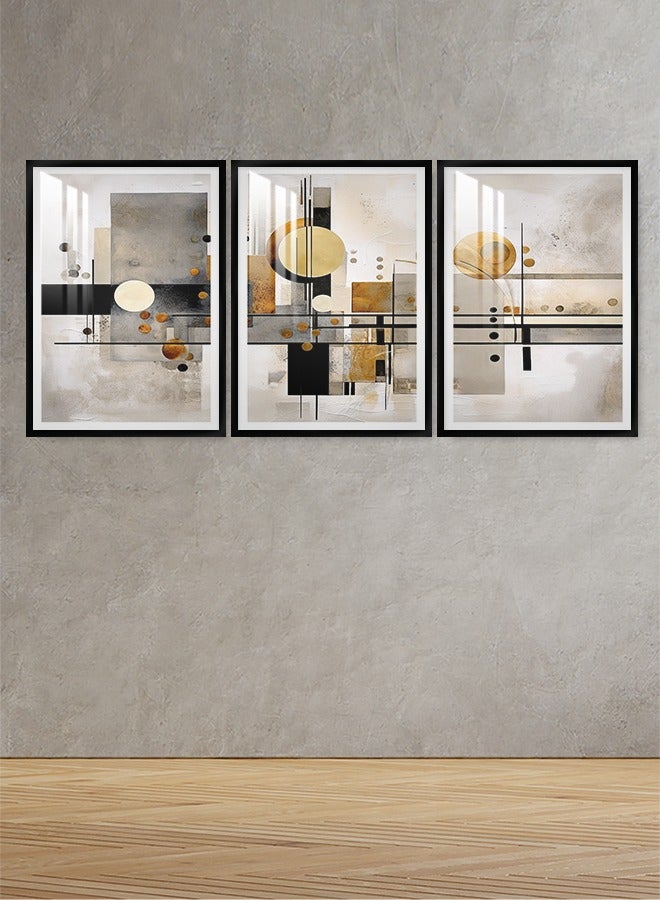 ماركتنا ثلاث لوحات جدارية150x70سم مع برواز أسود وطبقة اكريلك شفاف بتصميم تجريدي - Image 1