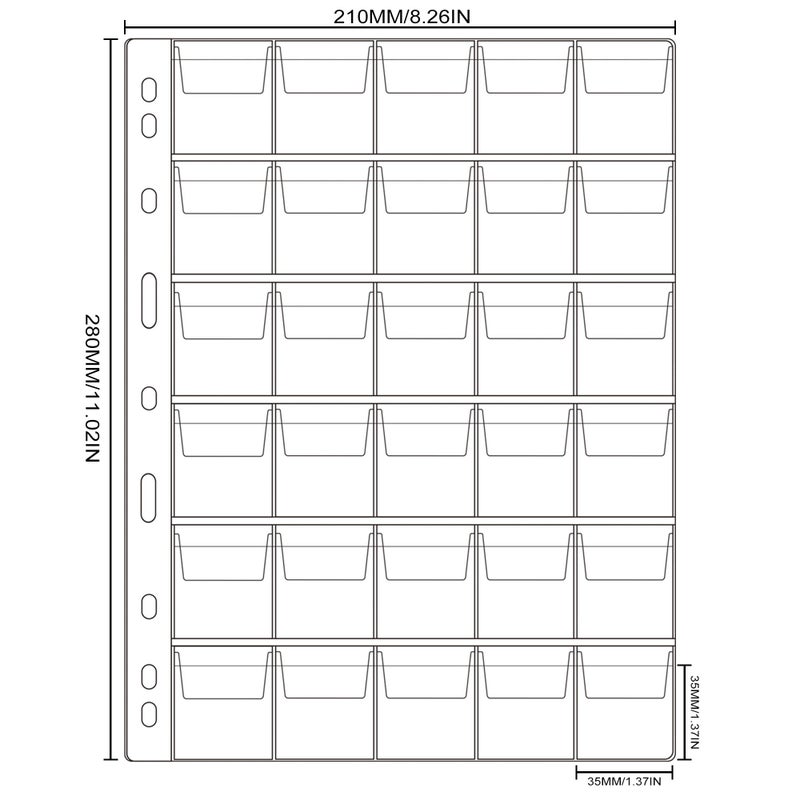 Coin Binder Pages: 10 Transparent 27.5x19.8cm Acid-Free PVC Sheets - 300-Pocket Capacity Loose Leaf Coin Storage Pages for Coin & Stamp Collectors, Medallion Collection Display - Image 2