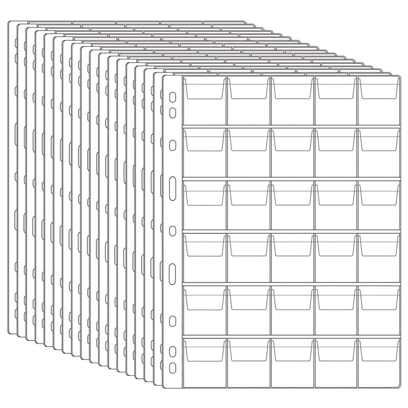 Coin Binder Pages: 10 Transparent 27.5x19.8cm Acid-Free PVC Sheets - 300-Pocket Capacity Loose Leaf Coin Storage Pages for Coin & Stamp Collectors, Medallion Collection Display - Image 1