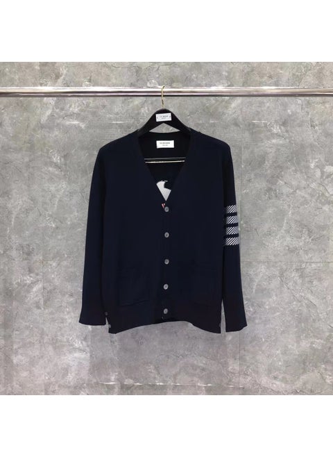 Tb Tommen New Fall/winter V-neck Back Sea Turtle Pattern Wool Cardigan Unisex Casual Fashionable Pullover Sweater Navy blue