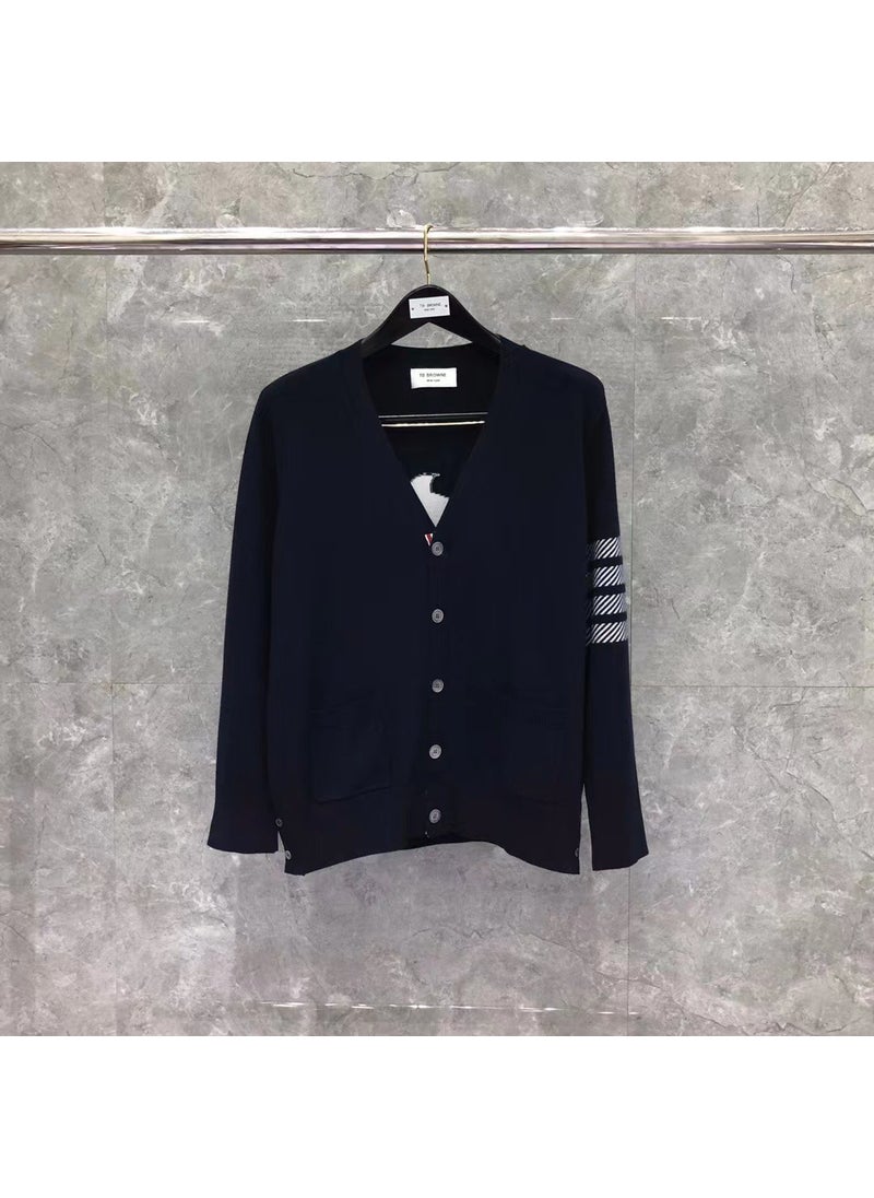 Generic - Tb Tommen New Fall/winter V-neck Back Sea Turtle Pattern Wool Cardigan Unisex Casual Fashionable Pullover Sweater Navy blue - Image 1